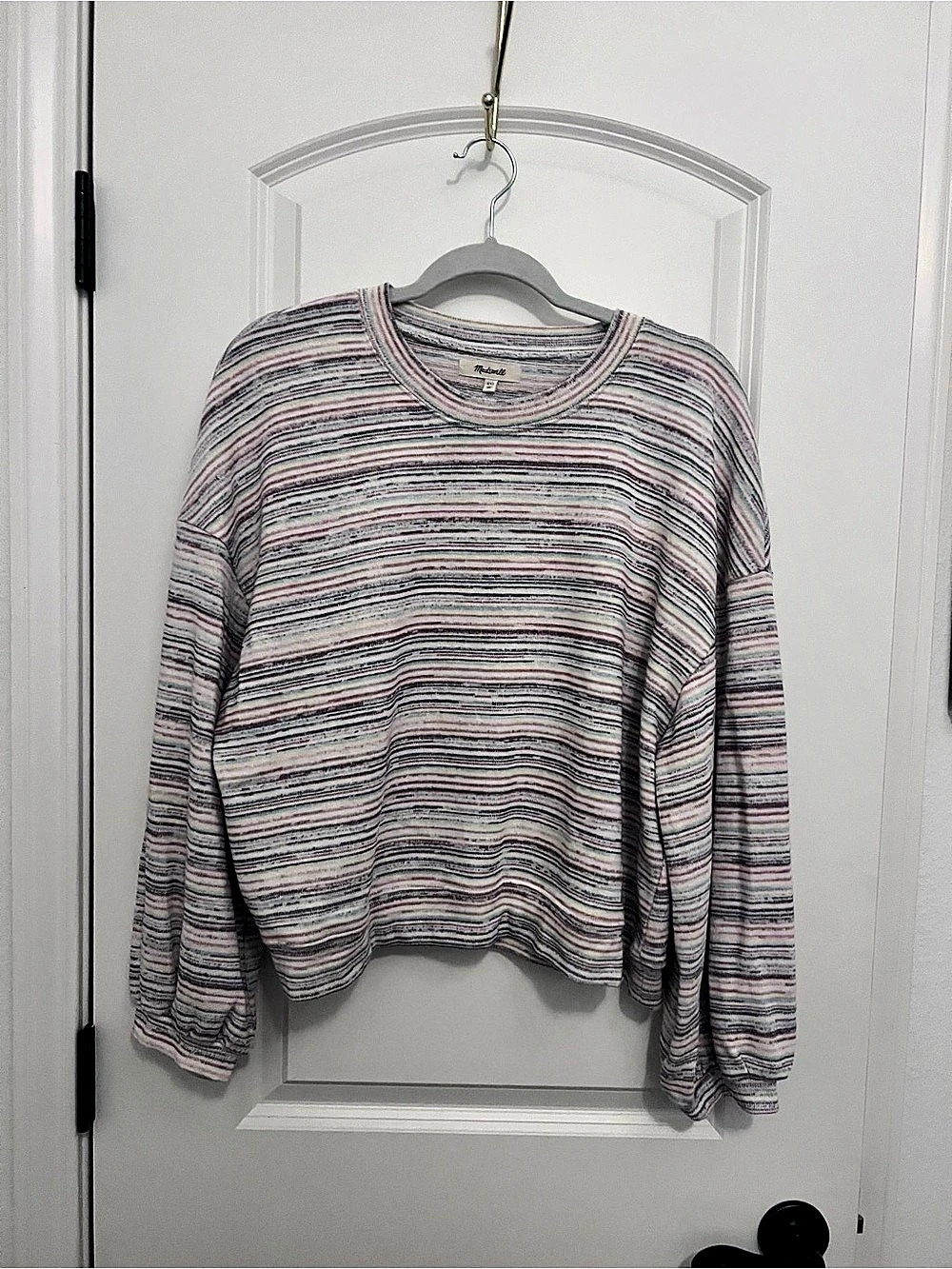 Madewell Space-Dyed Canton Pullover Sweater Gray & Pink - Picture 2 of 3